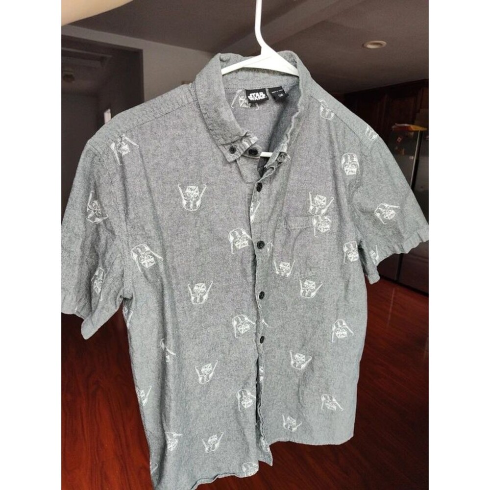 Star wars men's grey gray shirt button down 100% cotton XS-S
